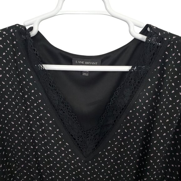 Lane Bryant 26 28 Dress Chiffon Polka Dot Maxi Flutter Sleeve Smocked Waist Lace - Picture 4 of 14